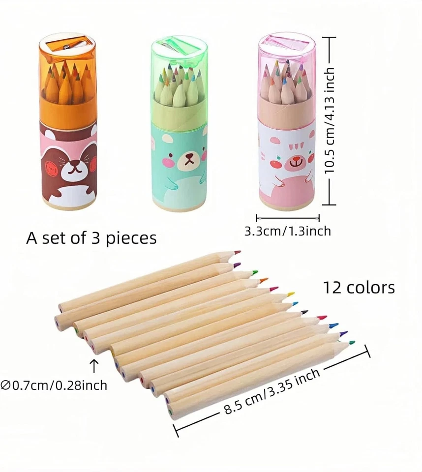 3-Pack Mini Portable Colored Pencils Set – 12 Colors Each (36 Total) with Built- - Image 2 of 4