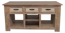 Wolf Canyon Kitchen Island With Double-Side Drawers, Hand Carved