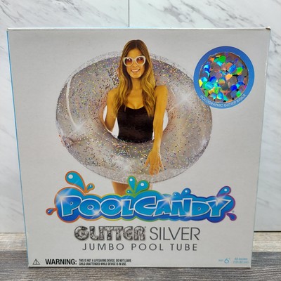 Pool Candy Inflatable 48 Inch Holographic Silver Glitter Jumbo Pool Tube Float
