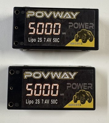 Two Povway 5000Mah 2S Lipo Battery 50C 7.4V RC Lipo Battery Hard Case 4mm Bullet