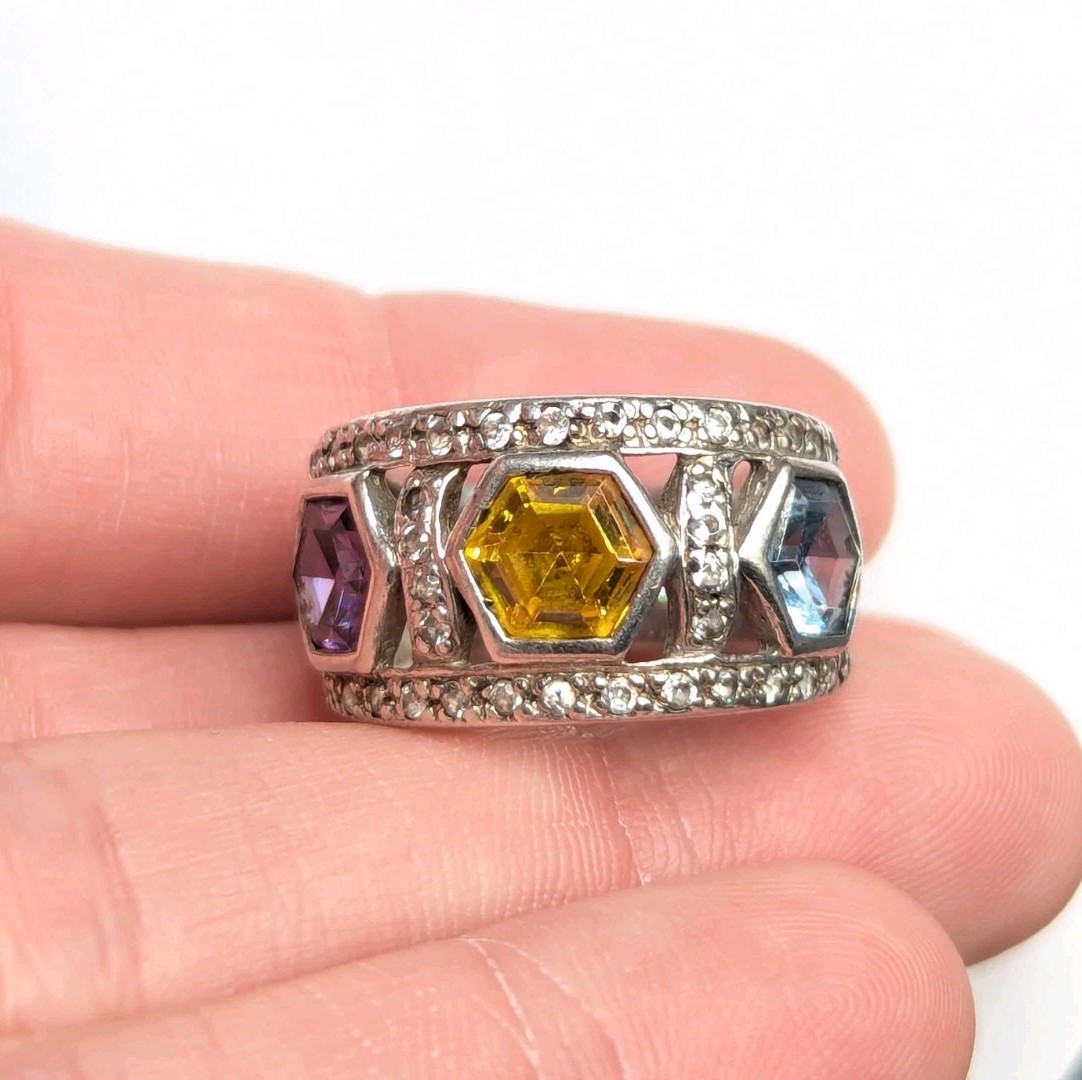 Sterling Silver Hexagonal Geometric Multi Color S… - image 9