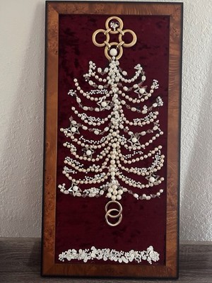 Pearl Upcycled Jewelry Christmas Tree Size 12x24 Background Crushed Velvet New