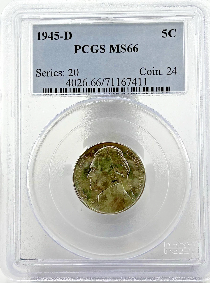 PCGS Certified MS 66 Graded 1945 Year US Jefferson Nickels (1938