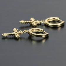 Unisex Cross Hoop Earrings for Men and Women   Silver Tone CZ Paved Dangle Earri
