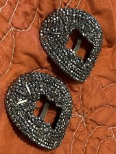 Pair Antique Victorian Steel Cut Marcasite Shoe Buckle Buckles Clips - Elegant  