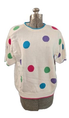 Leon Levin Women's Hand Loomed Cotton Polka-Dot Sweater Size Medium