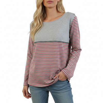 Shirt Langarm gestreift Arizona AJC grau weinrot Gr. 32/34 bis 44/46 (2067)
