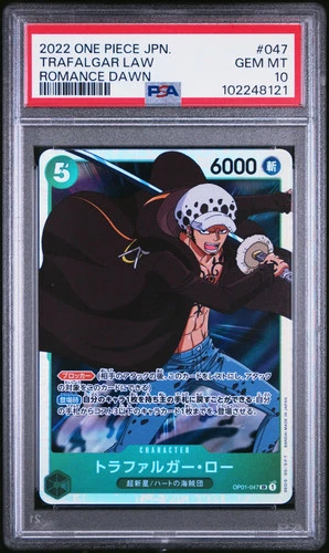 TRAFALGAR LAW BANDAI / ONE PIECE OP01-047 2022 ROMANCE DAWN SR JAPANESE PSA 10