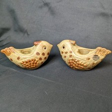 Set 2 Pair MCM Clay Earthenware Quail Candlestick Candle Holders