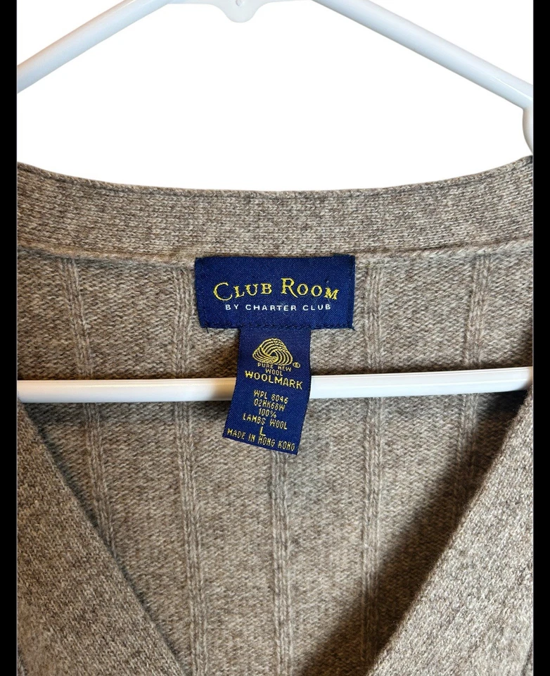 Cárdigan marrón para hombre Club Room Charters Club 100 % lana de cordero talla grande Foto 2 de 3