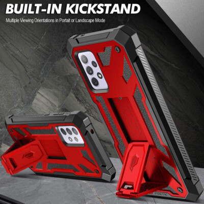 For Galaxy A52 Phone Case with Screen Protector, Rugged Cover & Kickstand -Red