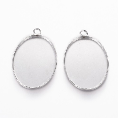 Cabochon Tray Glass Dome Set OVAL Smooth Stainless Steel Pendant DIY Kit 14-30mm - Picture 28 of 39