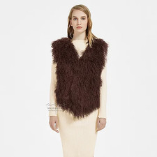Mongolian Sheepskin Wool Vest In Chocolate