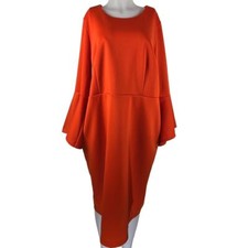 Eloquii Orange Business Work Wear Bell Sleeve Dress 22 NWT