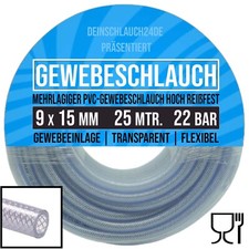 PVC Druck Gewebe Universal Wasser Luft Schlauch klar 9 x 15 mm PN 24 bar - 25 m