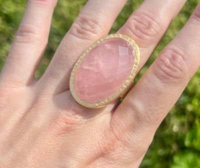 Großer Robindira Unsworth x Roost 14K Vermeil Rosenquarz Ring Größe 8 UVP 195 $