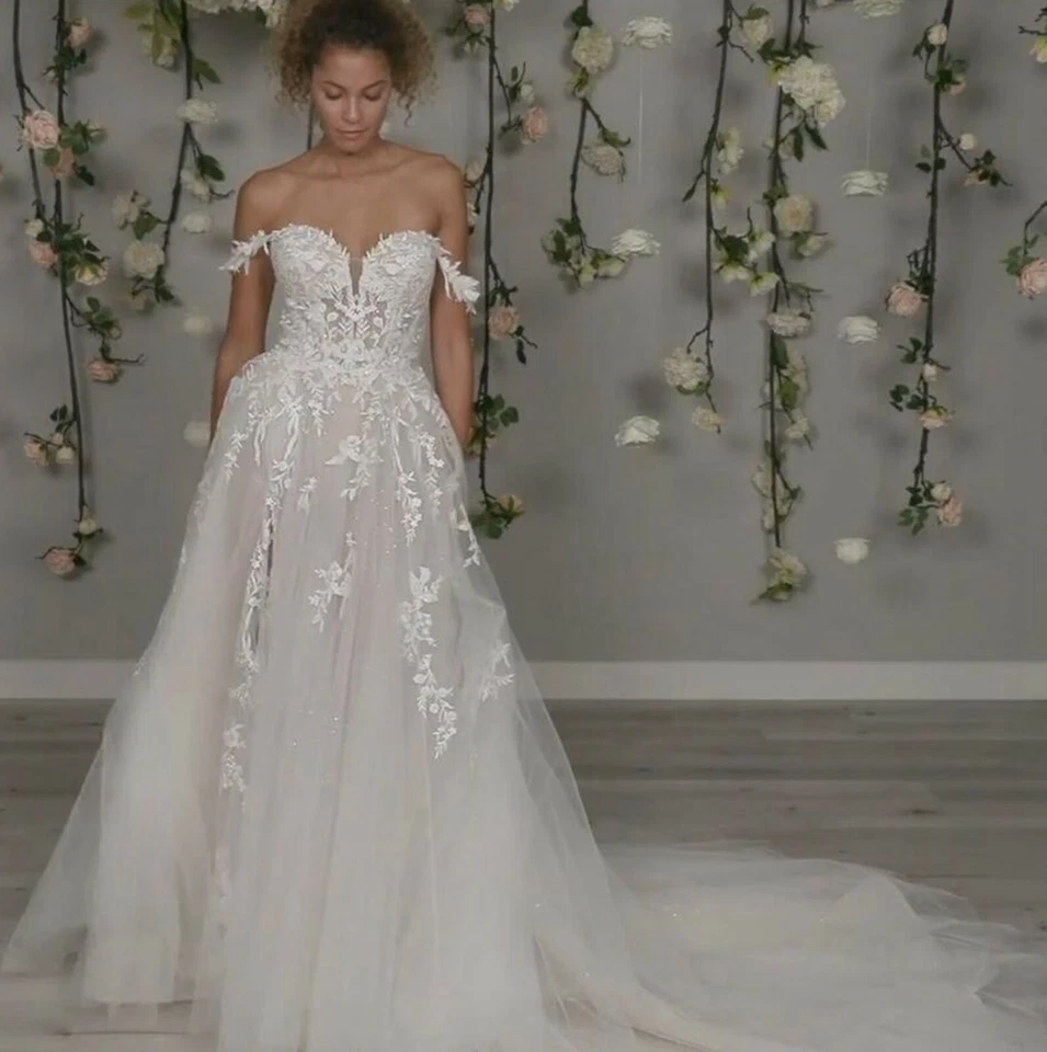 Vestido de novia blanco completo de encaje hecho a medida 2-28W tul brillante Foto 2 de 4