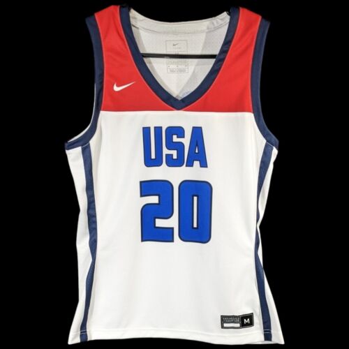 USA TEAM Basketball Jersey Nike Adult Size Mens Medium M #20 White Red - Afbeelding 1 van 8