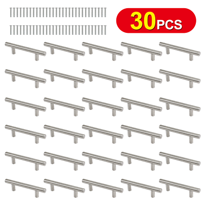 #ad 30Pack Brushed Nickel Kitchen Cabinet Handles Stainless Steel Drawer T Bar Pulls $19.59