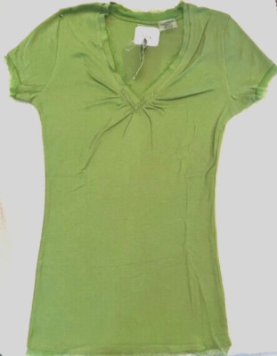 Linq NEW Apple Green Silk Trim VNeck Short Sleeve T-Shirt Top Cotton/Modal Small