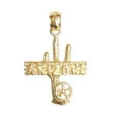 New 14k Yellow Gold Arizona Cactus Pendant