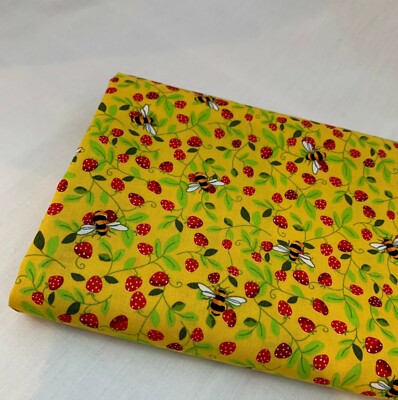 Rose & Hubble Yellow Strawberry And Bee Fabric, 110cm Width, Cotton Poplin PER HALF METRE - Israel - Foto 7
