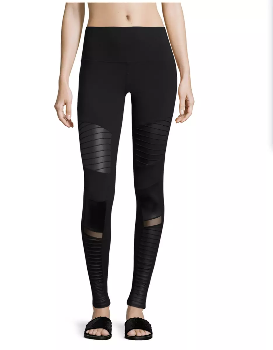 Alo Yoga High-Waist Moto Sport Black Leggings with Mesh Panels Size XS