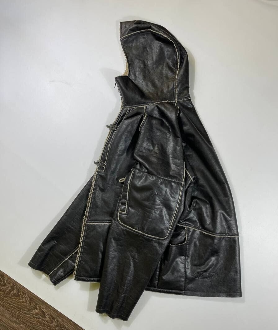 Rara giacca da uomo marrone scuro vintage 2002 Salomon in finta pelle di pecora