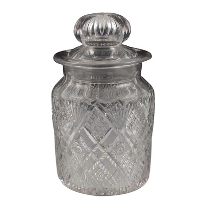 Beautiful American Brilliant Cut Glass Covered Humidor Jar
