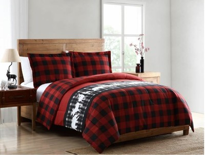 Red Black Buffalo Check 3 Piece Bears Moose Down Alternative