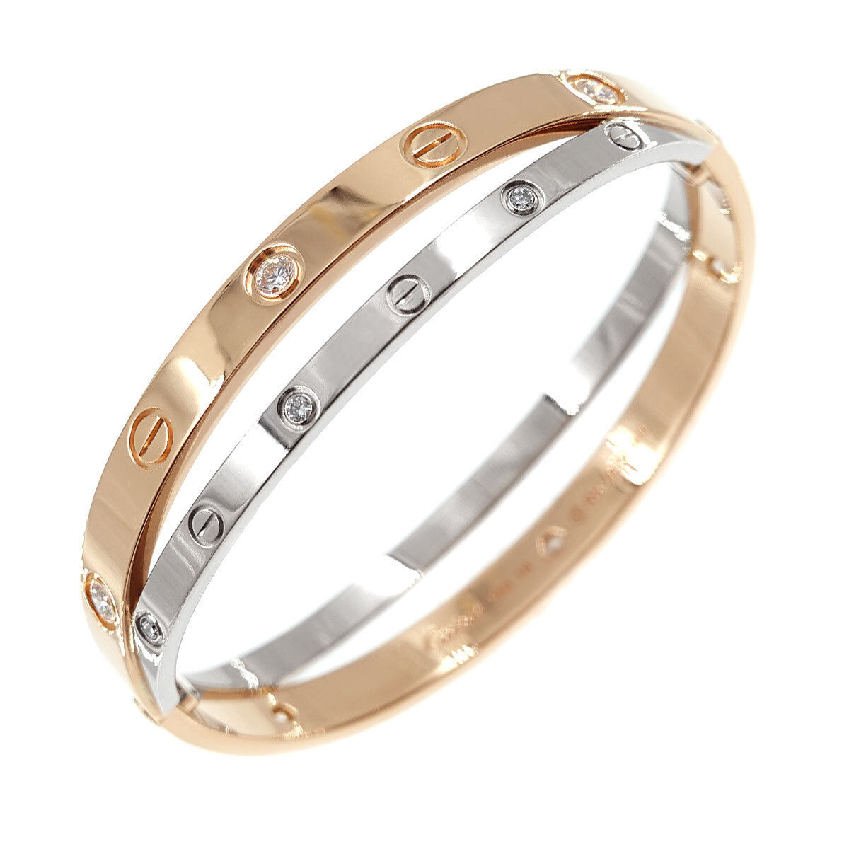 Cartier Love Bracelet Diamond 12P 18K K18 PG WG 750 size16
