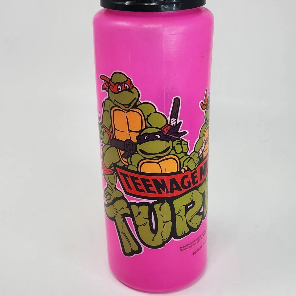 ВИНТАЖНЫЙ 1988 TMNT ПОДРОСТКОВ МУТАНТ НИНДЗЯ ЧЕРЕПАШКИ РОЗОВЫЙ ПЛАСТИКОВЫЙ ВОДЫ / НАПИТОК БУТЫЛКА - Изображение 3 из 4