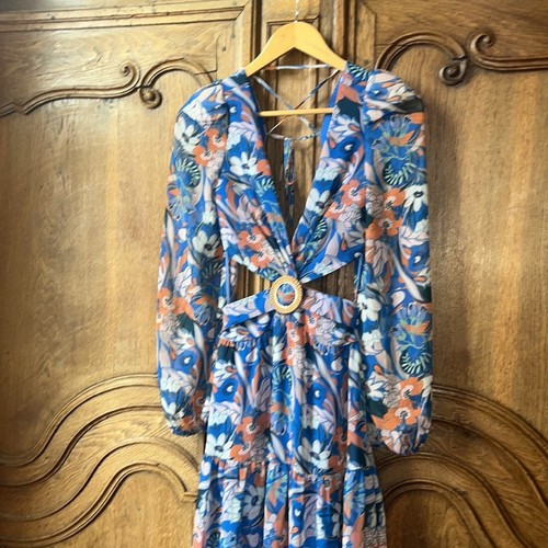 Gianni Bini Lillian Floral Print Deep V-Neck Cut-Out Tiered A-Line Dress Size 0 - Picture 13 of 15
