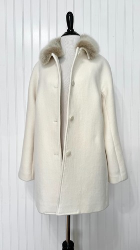 Talbots Women's Cream Coat Wool Blend Removable Fur Lined Collar - Picture 2 of 13