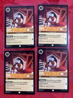 4x Disney Lorcana Floodborn: Nana - Darling Family Pet x4 MINT Pull to Sleeve