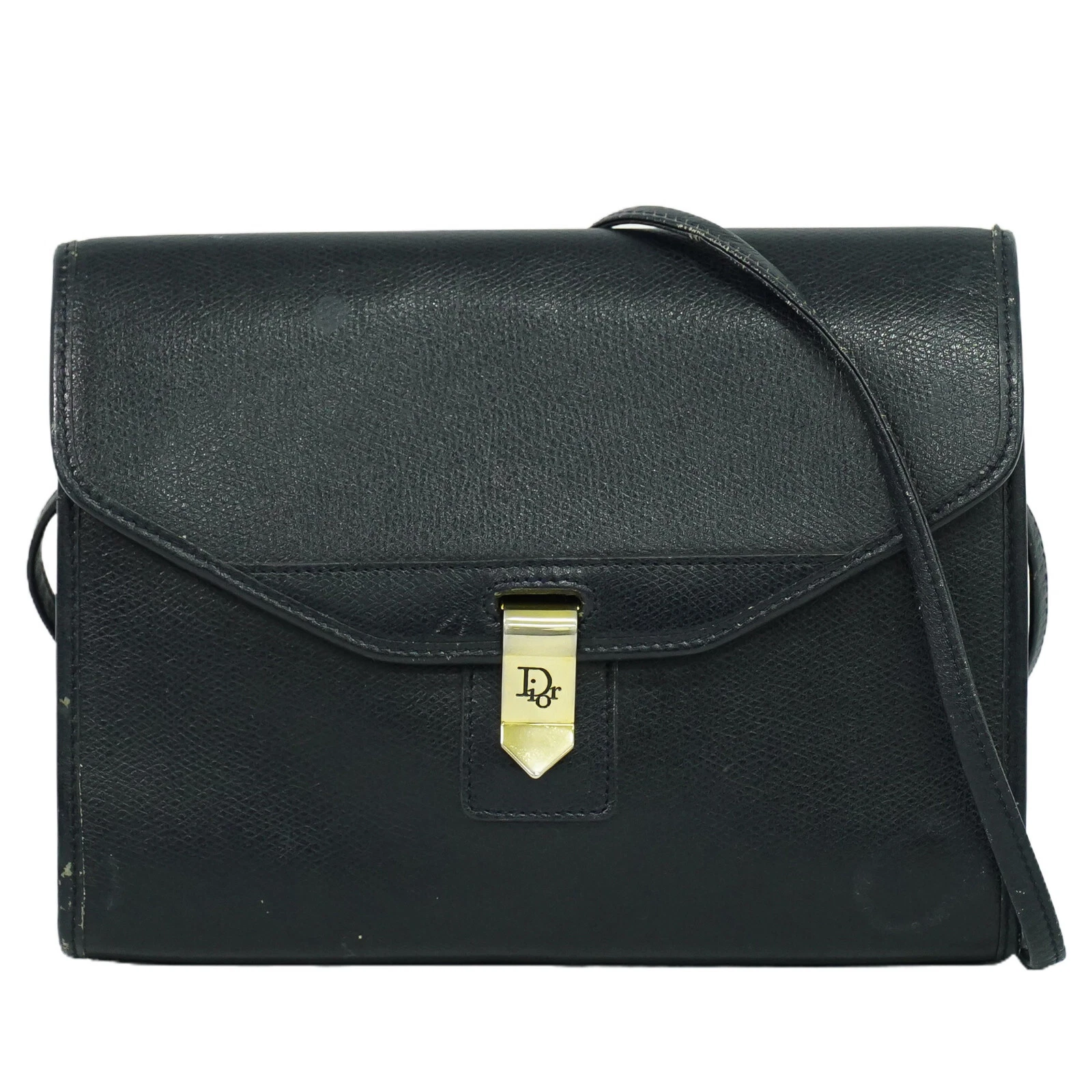 Sac bandoulière Christian Dior cuir bandoulière bleu marine doré