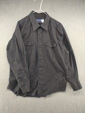 Vintage Single Needle Pearl Snap Up Wrangler Long Tails Shirt Mens Size XL 18-35