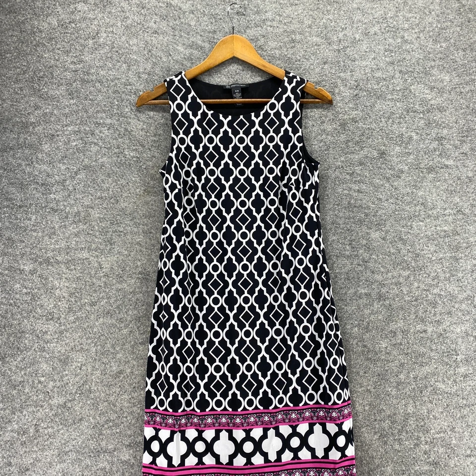 Vestido INC International Concepts Mujer PM Pequeño Negro Cambio Geométrico Midi Foto 3 de 4