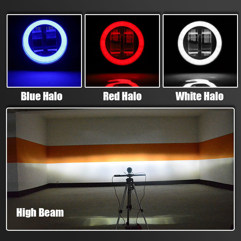 2X 3nch Round LED Work Lght Bar Spot Pods Drvng Fog Red Halo DRL