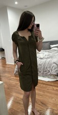 DVF Army Green Button Up Utility Dress size 2
