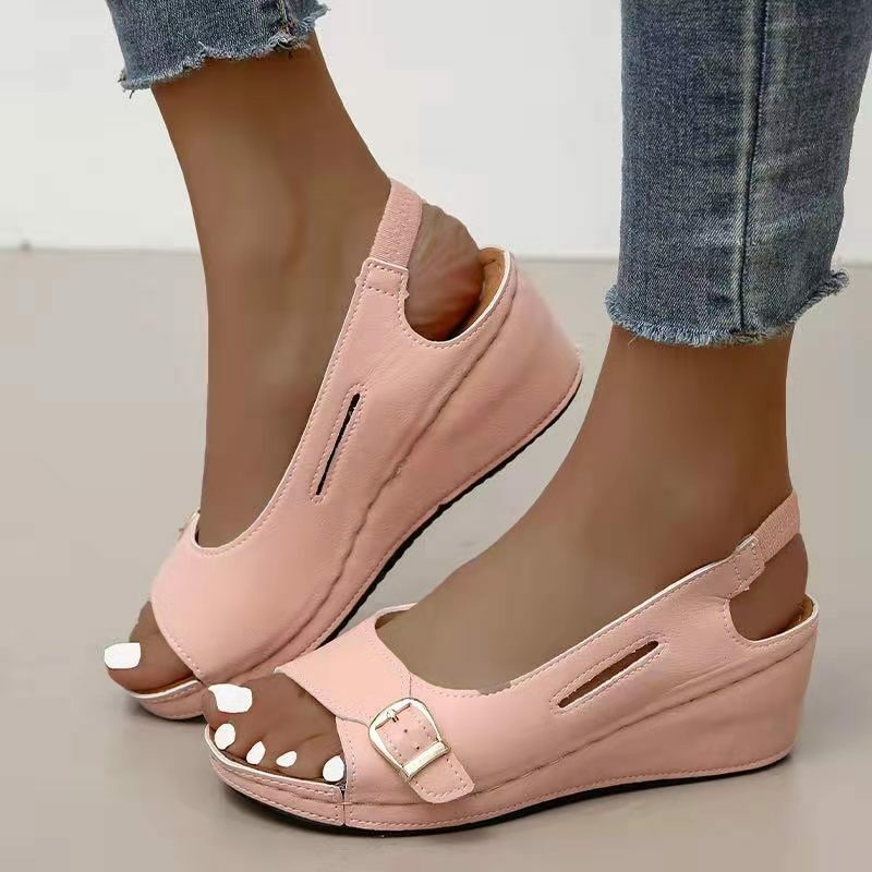 Womens Heel Buckle Roman Summer Shoes Sz Peep Toe Wedge Sandals