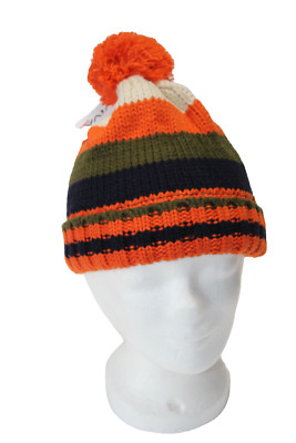 Kinder Wintermütze Strick-  mit ORANGER Bommel BUNT