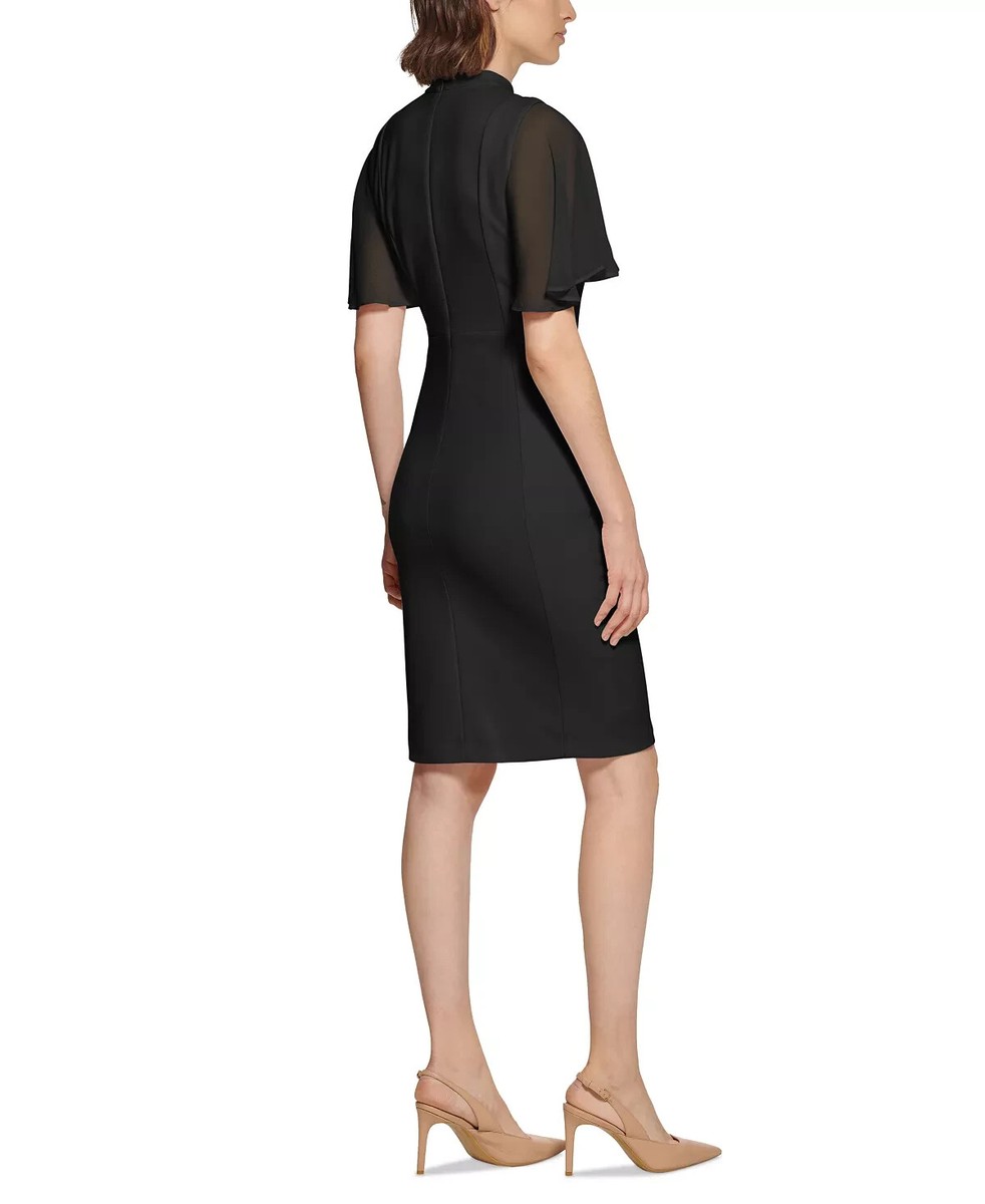 Calvin Klein Tie-Neck Chiffon-Flutter-Sleeve Sheath Dress L63611