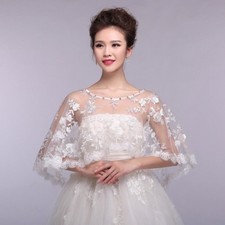 Lady Bridal Wedding Lace Shrug Wrap Shawl Jacket Cape Floral Scarf Tulle Elegant