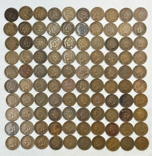 100 Indian Head Cents 1900s 1900-1909 Bulk Lot Old US Pennies Estate Coins #2 NR