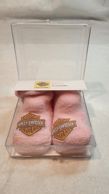 Harley Davidson Baby Booties Pink Baby Girl Infant Size 0-3 Months, NOS