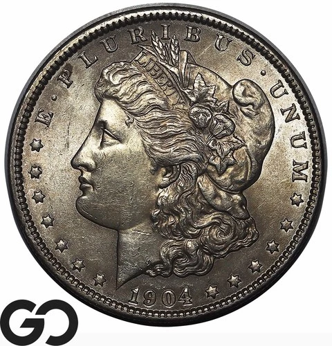1904 Morgan Silver Dollar Coin, Gem BU++