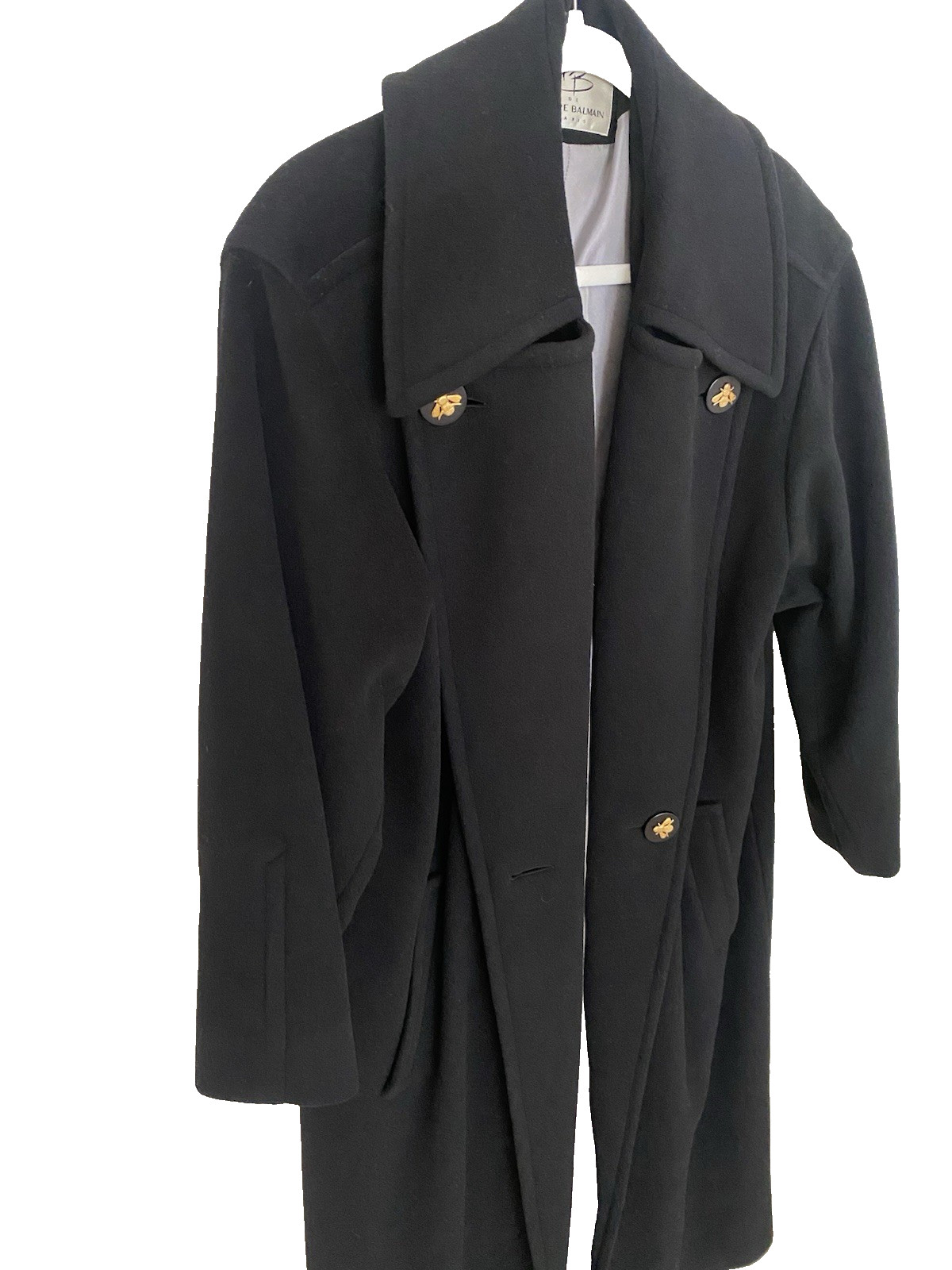 Vintage Pierre Balmain Black Long Overcoat Designer L… - Gem