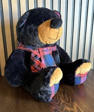 Dan Dee Collectors Choice Black Brown Teddy Bear Plush With Plaid Scarf 14