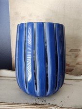 Large And Heavy Handblown Blue Glass Vase Approximately 10 Inches Tall